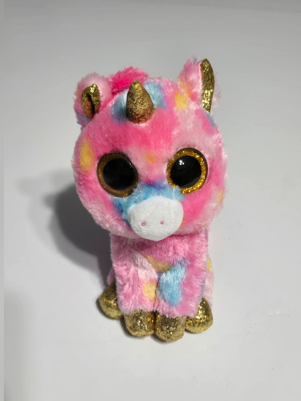 Ty Beanie Boos Fantasia Unicorn Plush Pink Rainbow Gold Glitter 8"